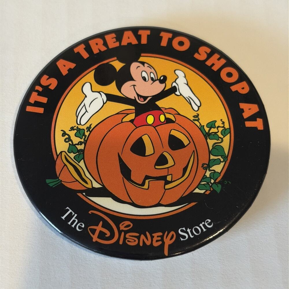 Vintage Halloween Mickey Mouse Pumpkin Disney Store Large Button Pin 1990’s
